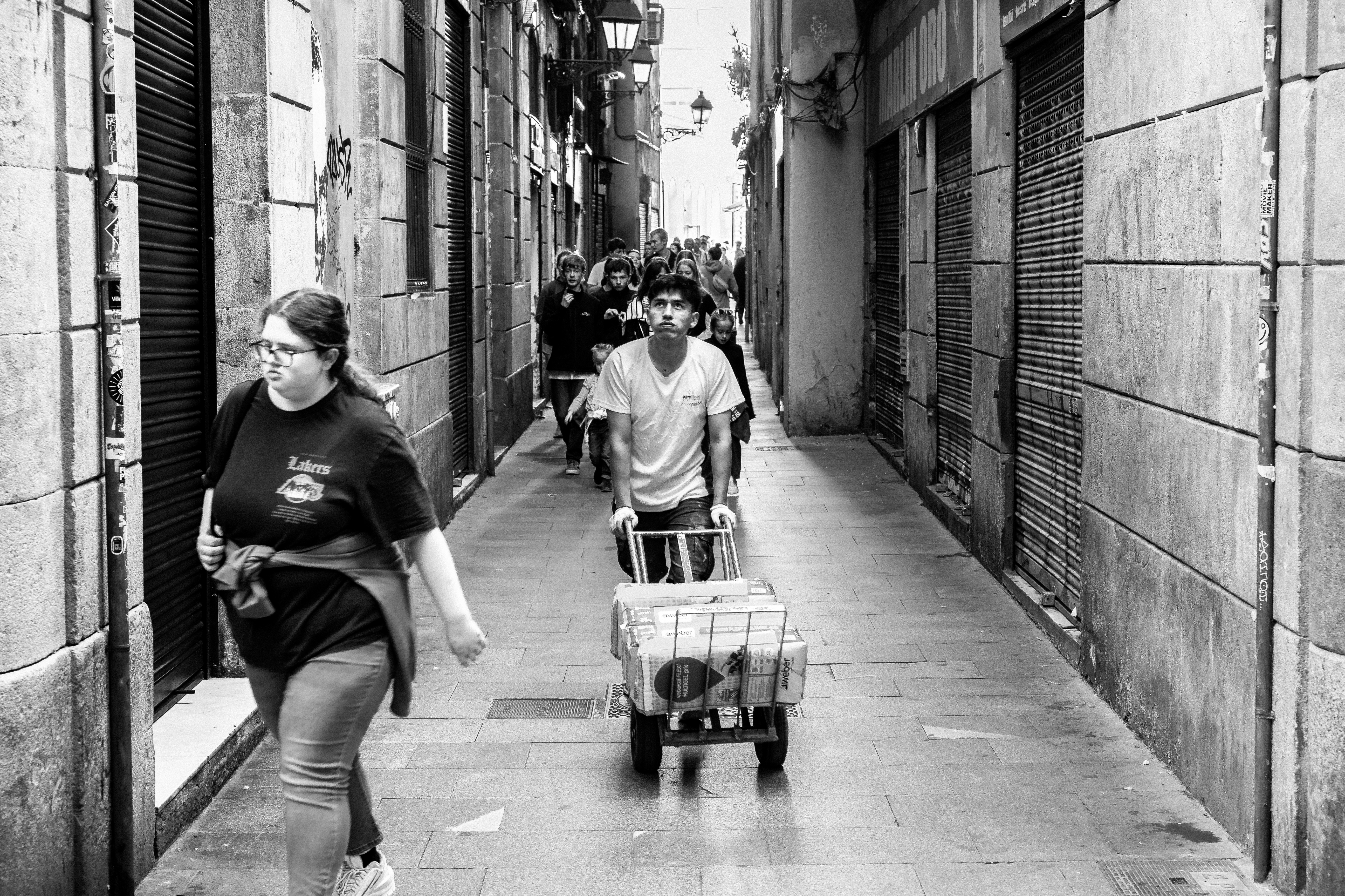 Gothic Quarter narrow medieval alley at night, Barcelona
